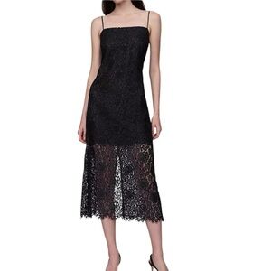 GAP Women’s Black Lace Slip Midi Dress Spaghetti Straps size Large Tall